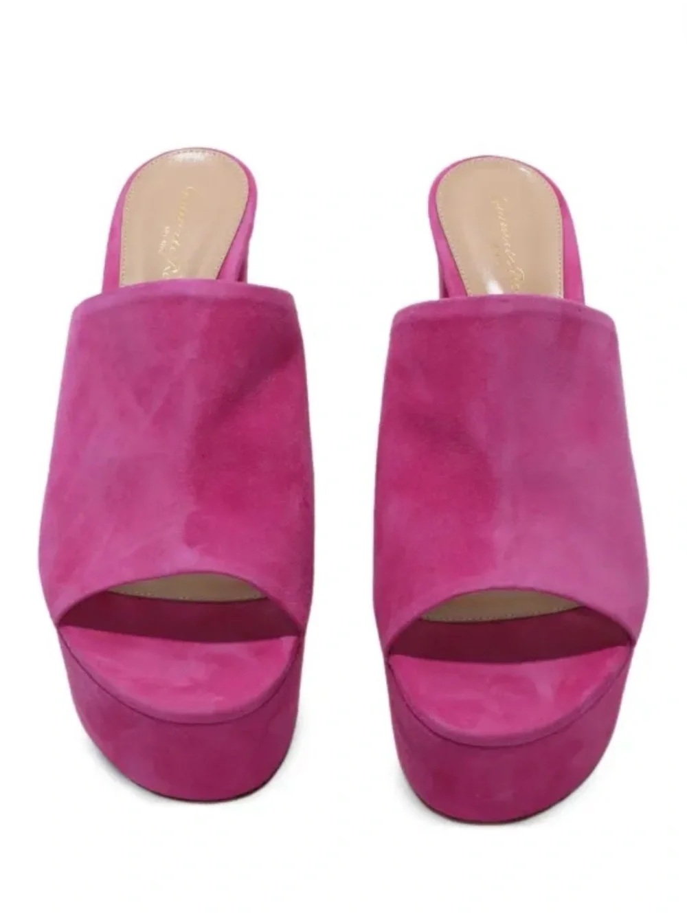Gianvito Rossi Hot Pink Suede Platform Slide Sandals